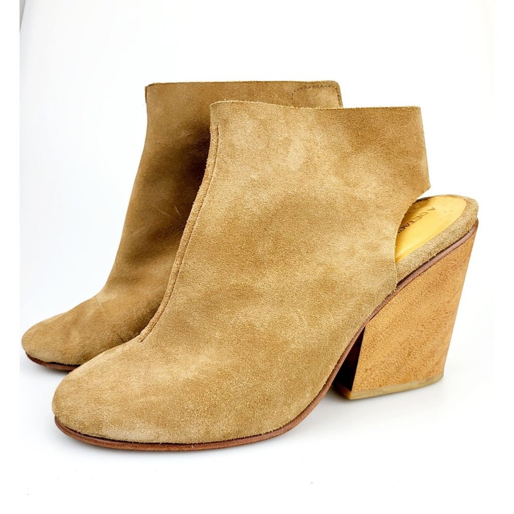 A Detacher Womens 8 Brown Suede Ankle Booties Open Heel Round Toe Peru $541